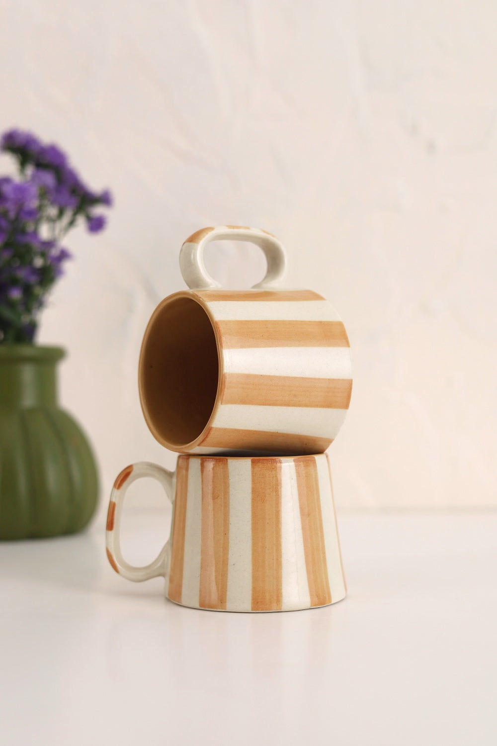 Ceramic Brown Stripe Coffee Cup- 220ml (SET OF 4)