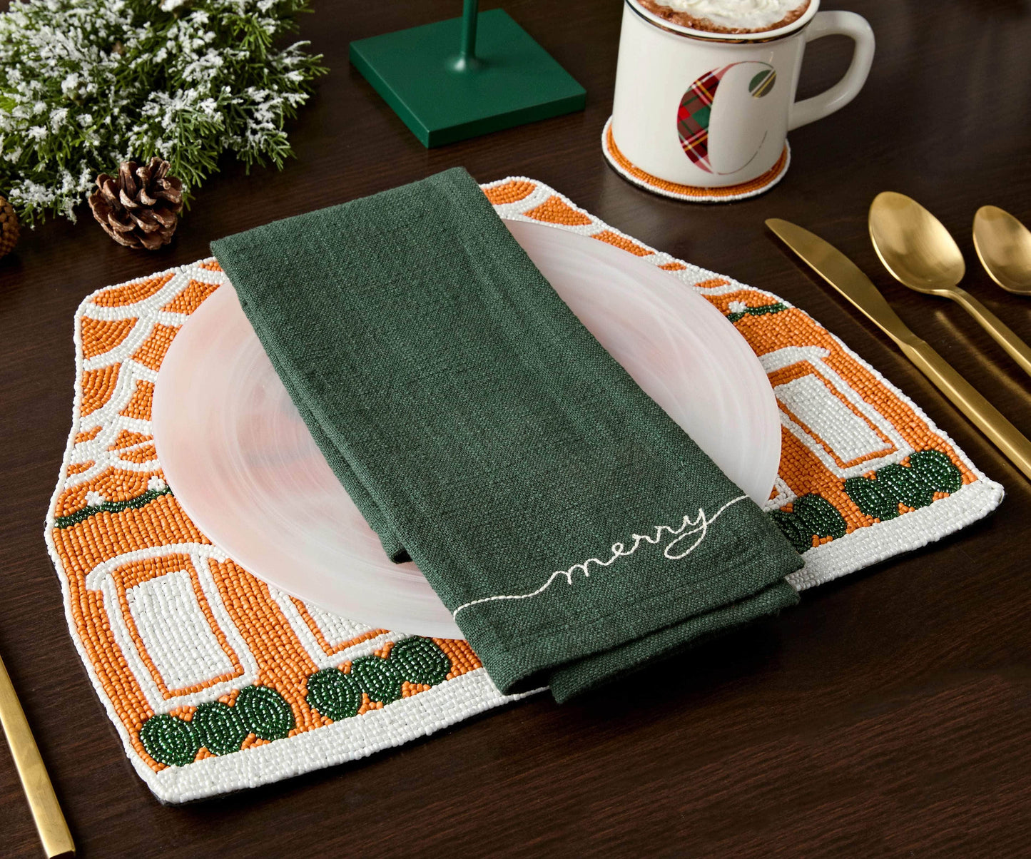 Handicraft Gingerbread House Beaded Placemat