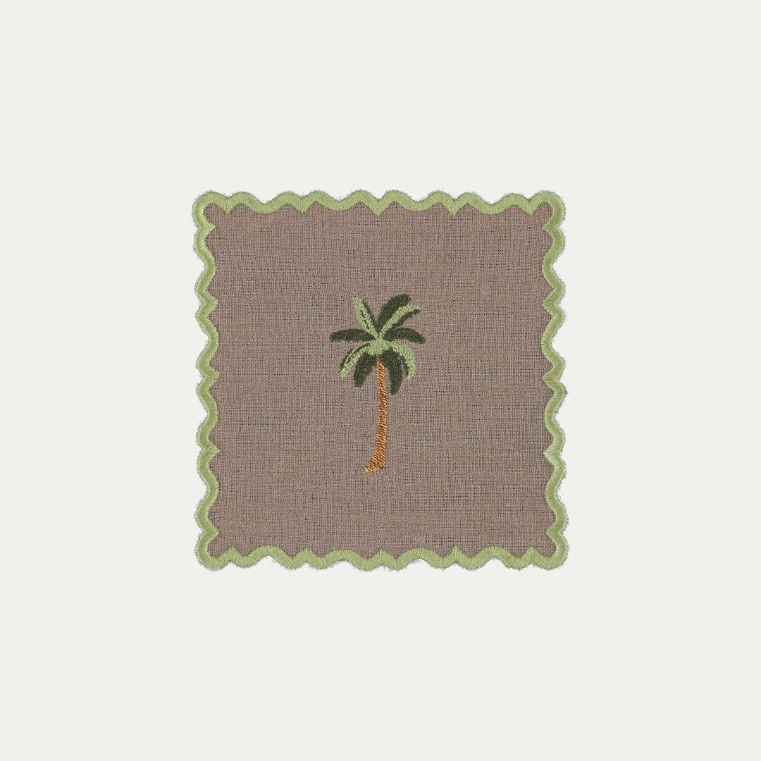Scalloped Brown Cocktail Napkin with Palm Tree