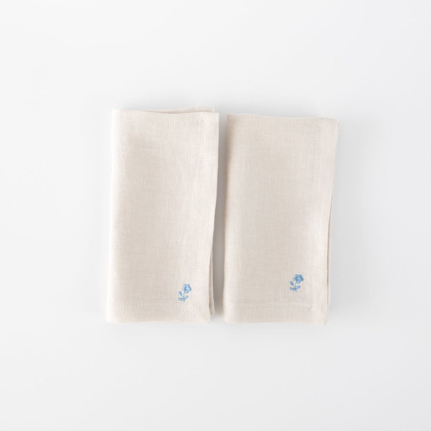 Beige Linen Napkins (Set of 2) – Floral Embroidery