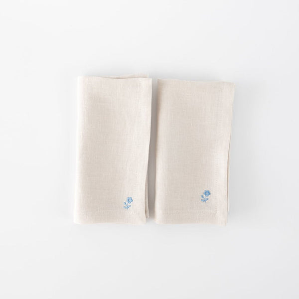 Beige Linen Napkins (Set of 2) – Floral Embroidery