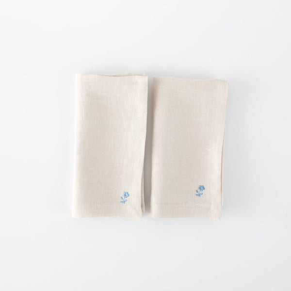 Beige Linen Napkins (Set of 2) – Floral Embroidery
