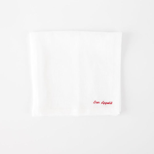 Embroidered Linen Napkins (Set of 2) – “Bon Appétit” & “Dinner Time” Edition