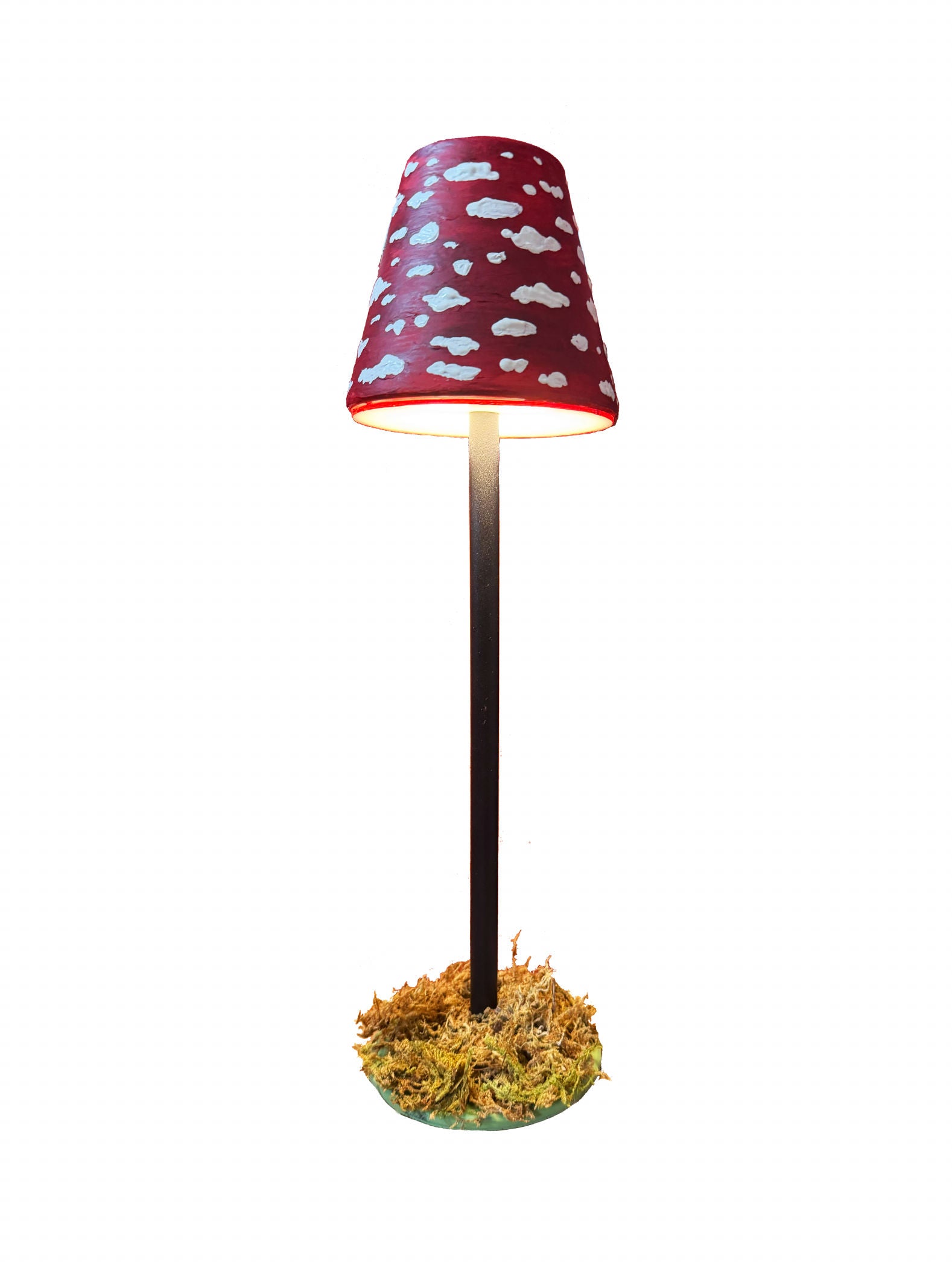 Mushroom Table LED Lamp On a Moss Bed