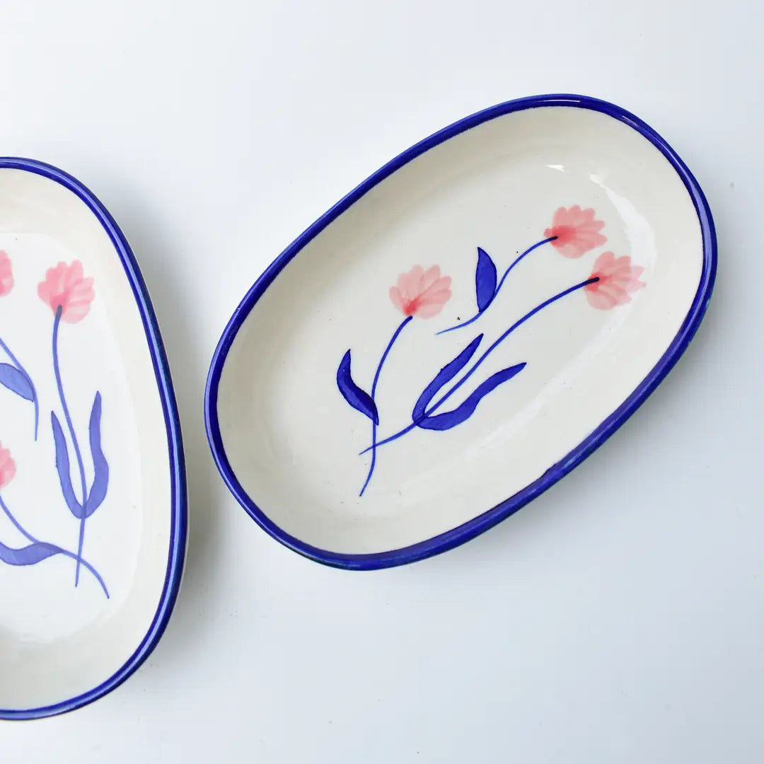 Handmade Ceramic Serving Bowl - Camellia, 1.5 x 8 x 4 Inches (Set of 2)