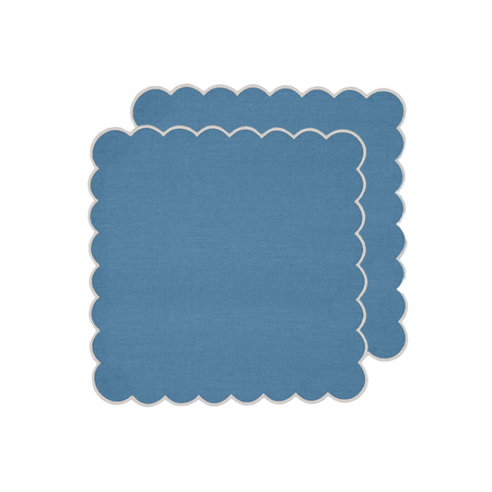 Zero-Waste Scalloped Linen Napkins Poppy Blue - Set of 2