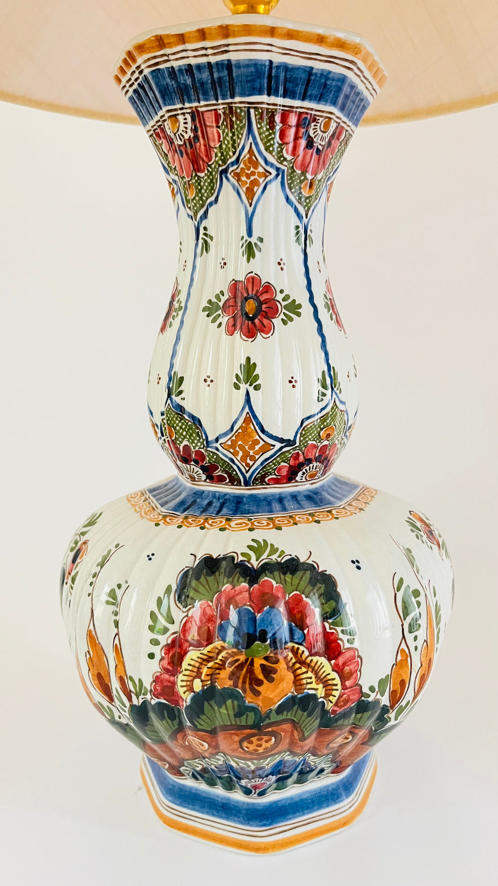 Large Antique Delft Polychrome Lamp