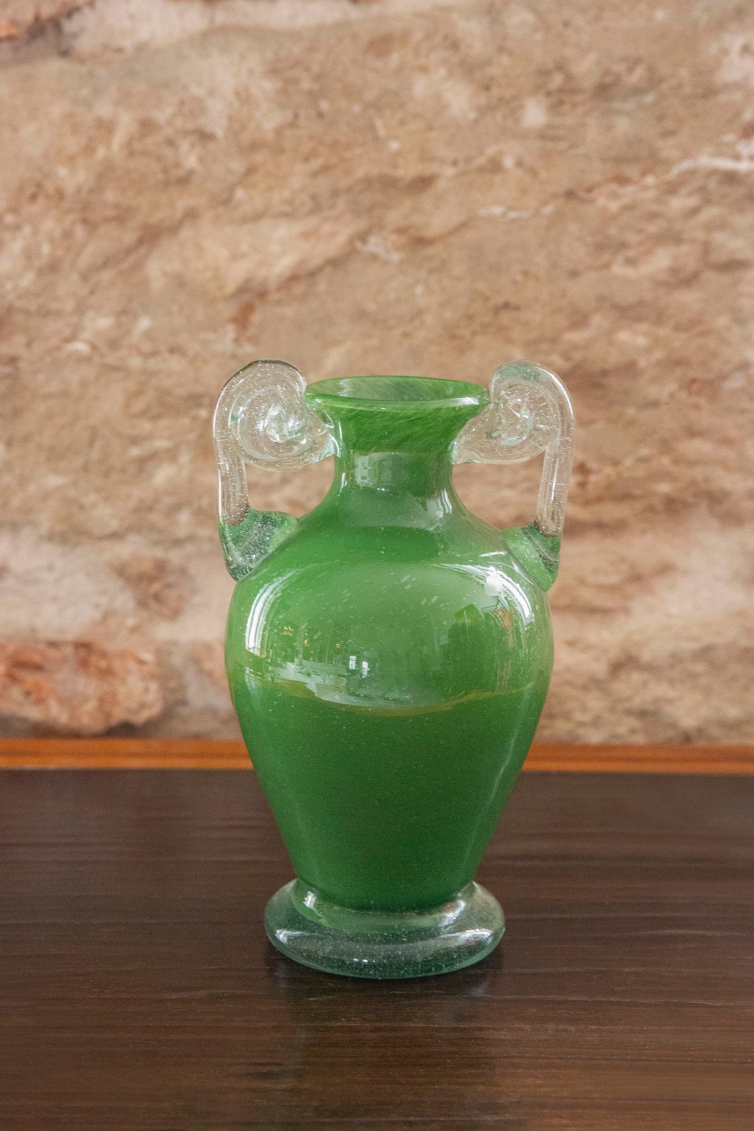 Blown Glass Amphora Vase, Green
