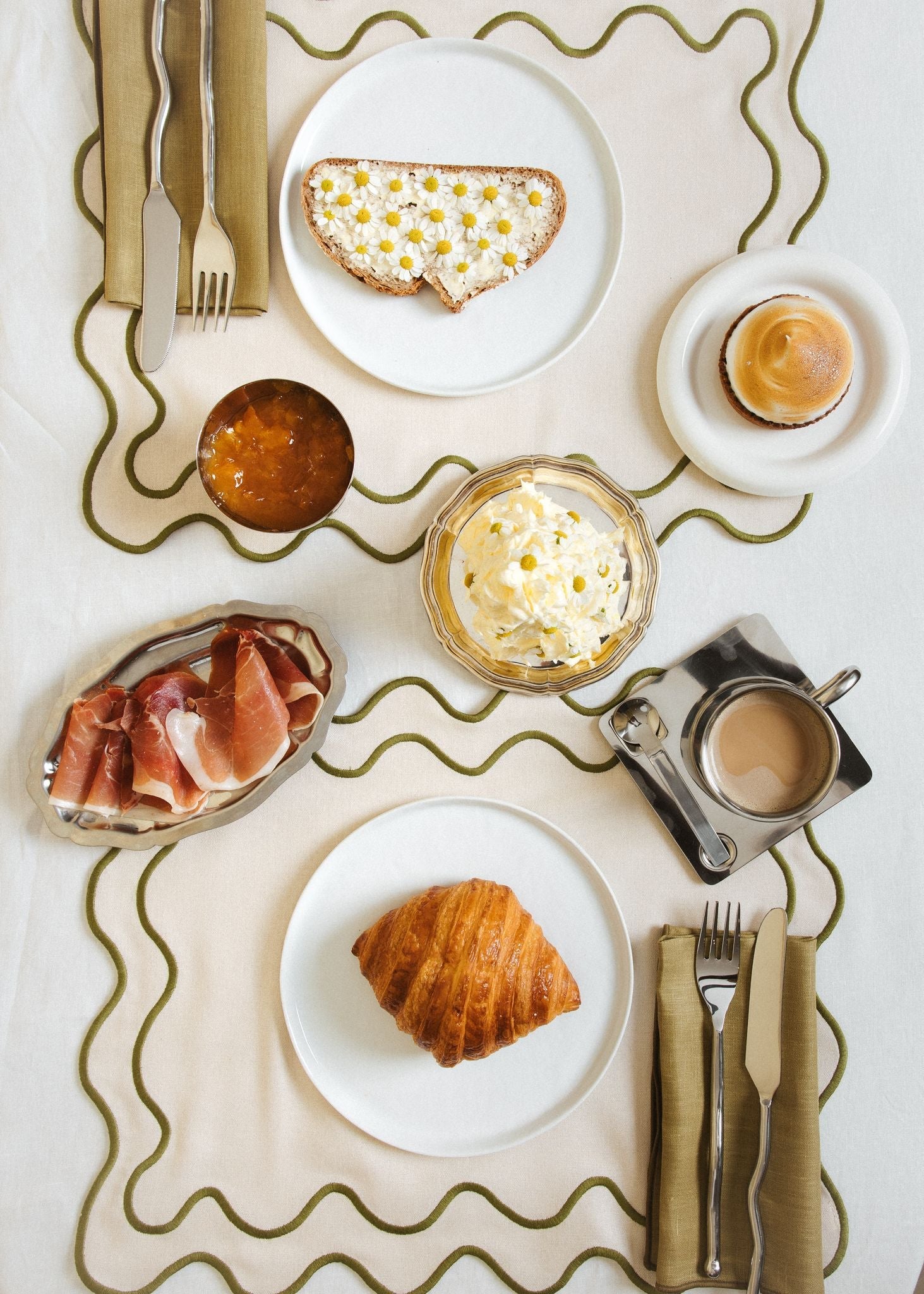 Wavy Placemats Beige/Green - Set of 2