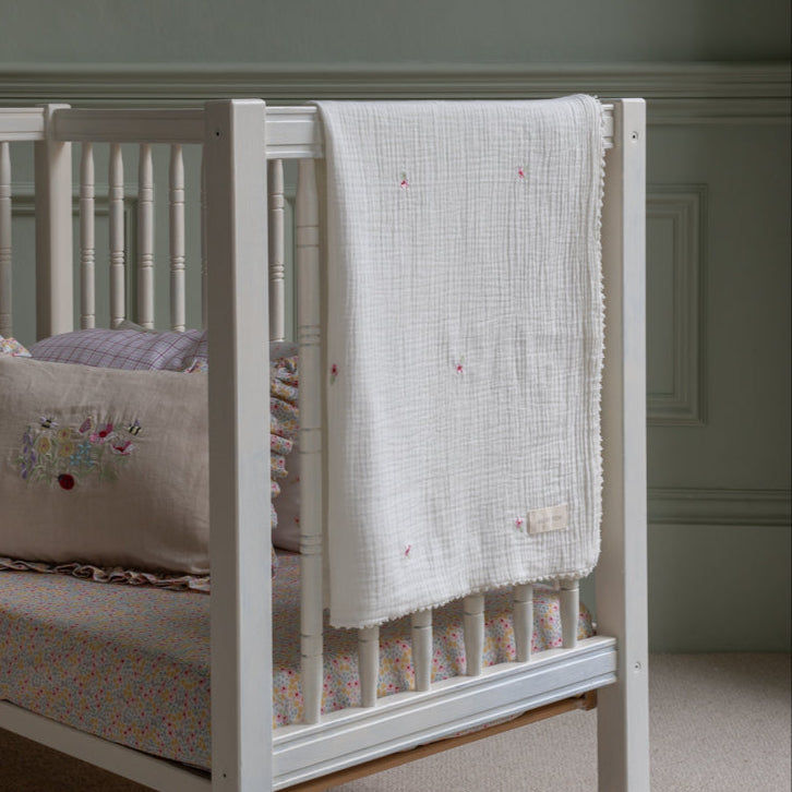 Embroidered Muslin Blanket - Anemone
