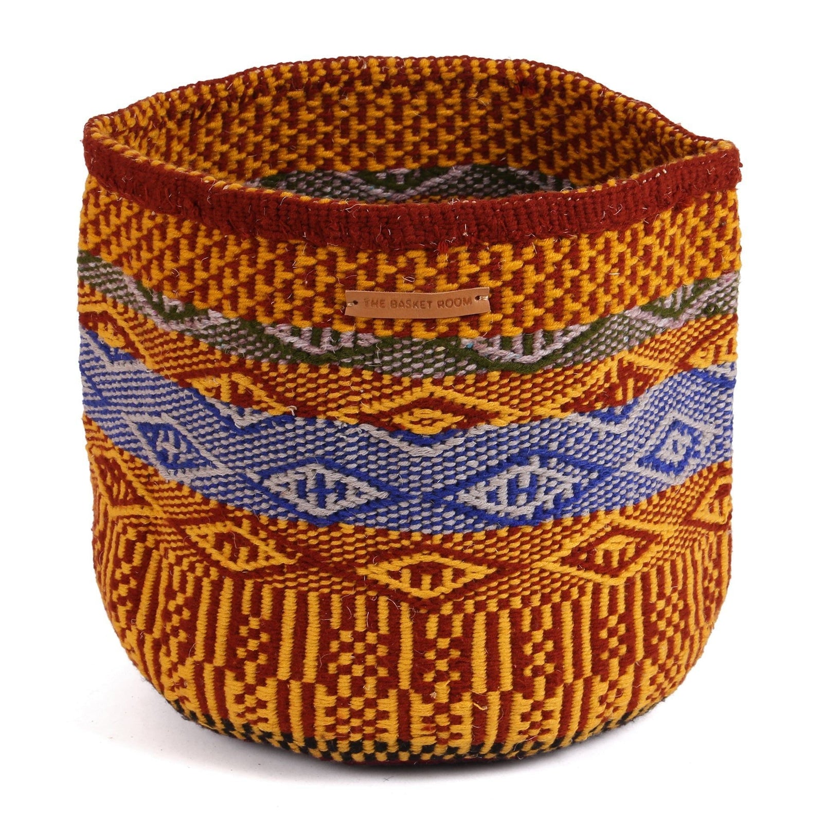 VIZURI: Large Yellow, Brown and Blue Wool Basket