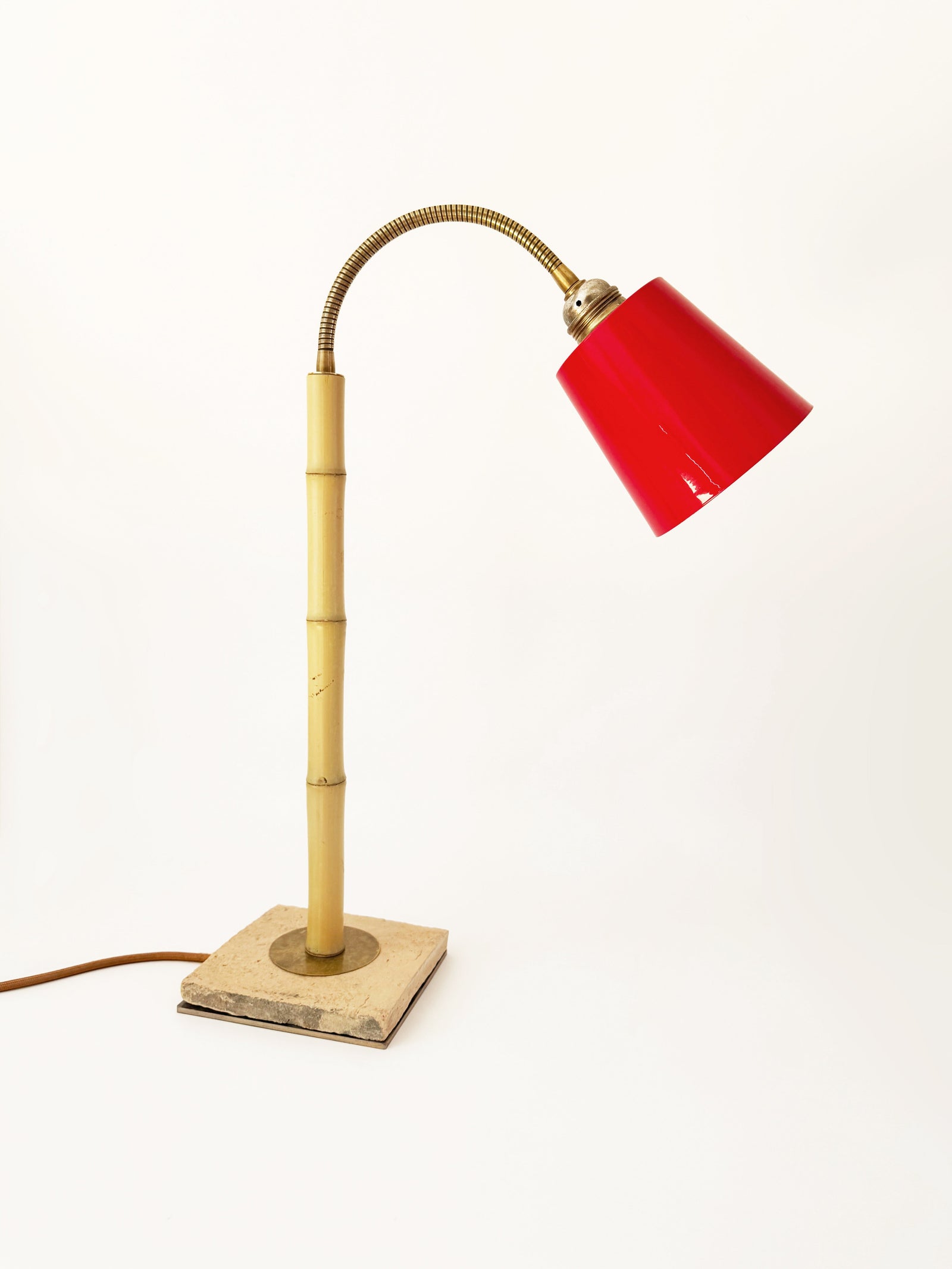 Bamboo and Terracotta Table Lamp - Red