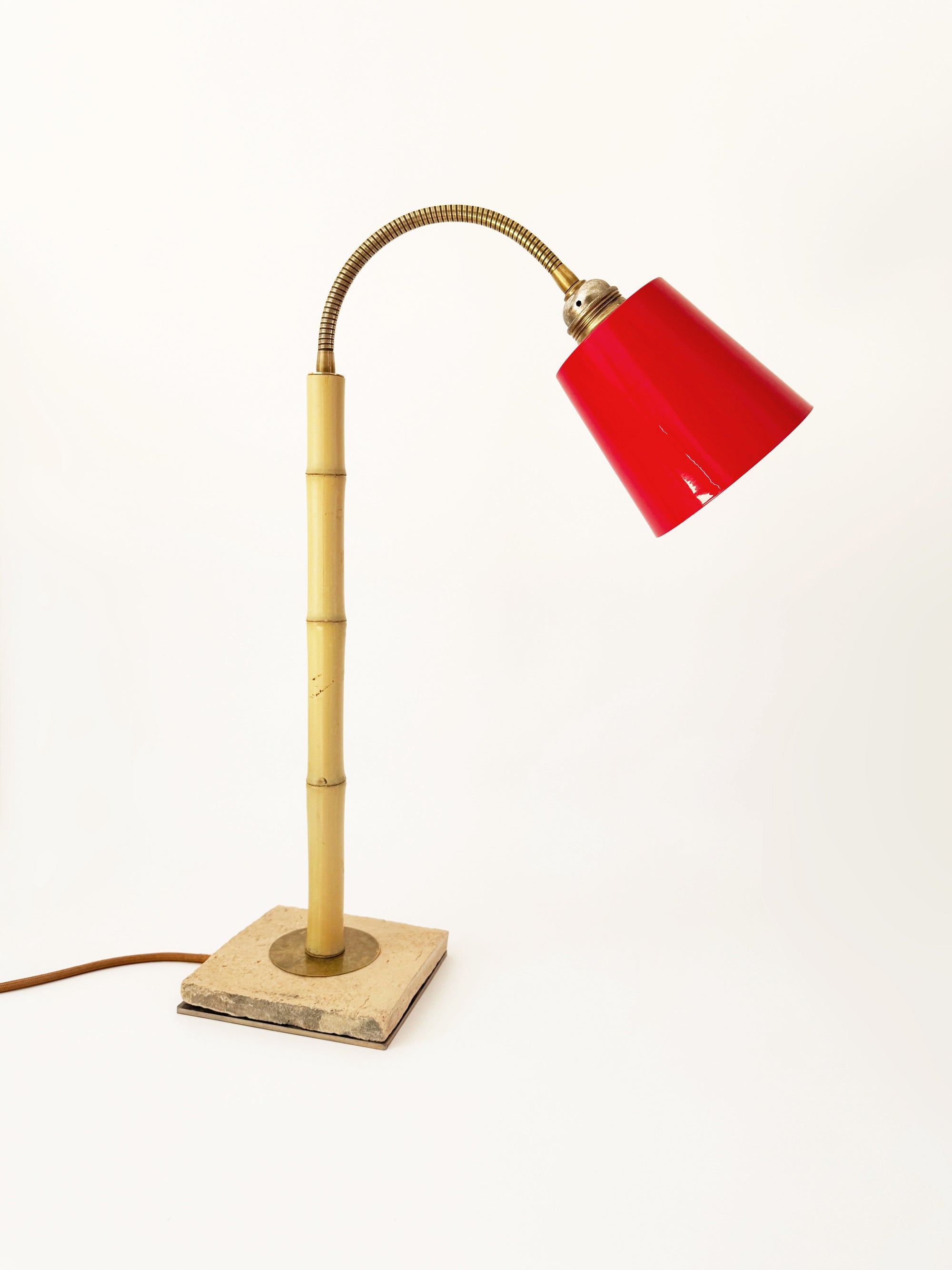 Bamboo and Terracotta Table Lamp - Red