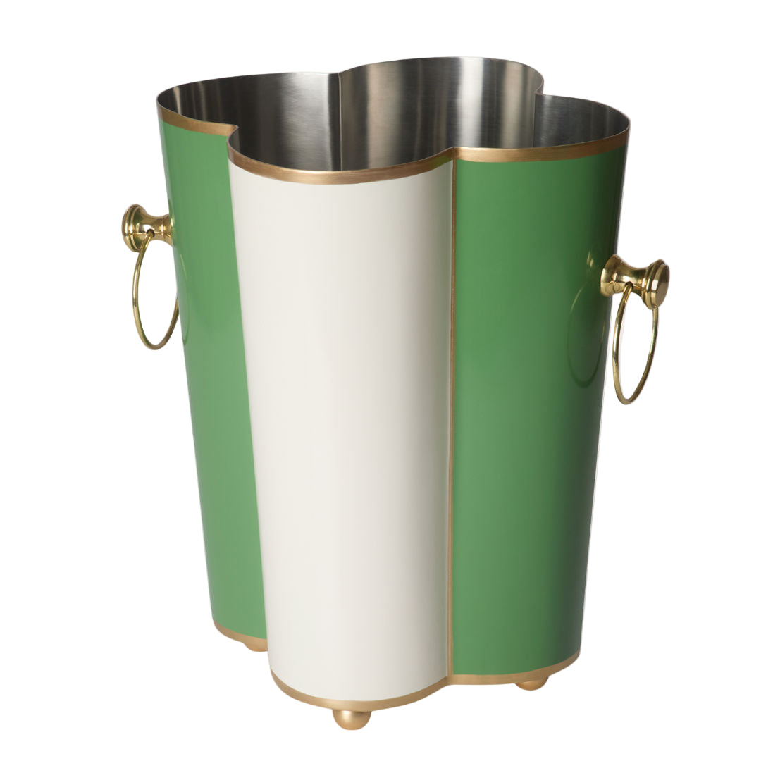 Scalloped Wine Cooler | Green and White | Striped
