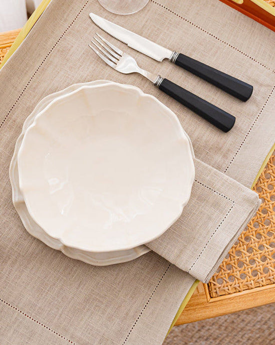 Beige Linen Napkin with Open Stitch