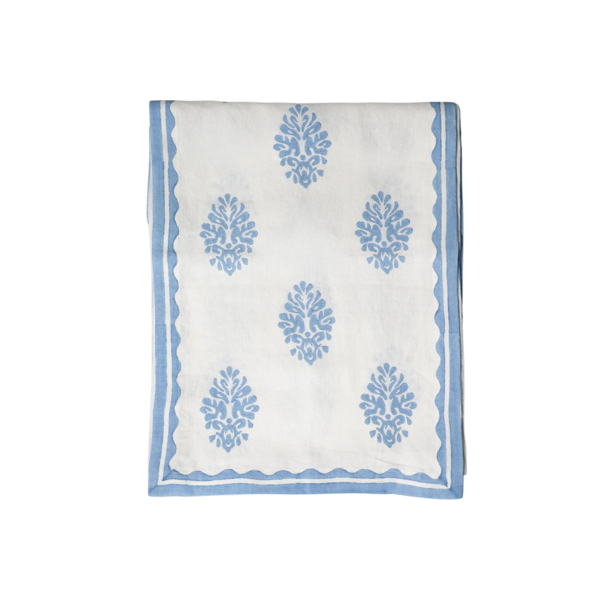 Nila - Pure Linen Hand-Printed Table Runner - Pastel Blue
