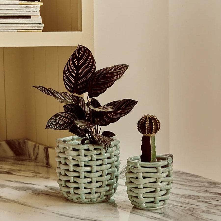 Small Sky Blue Basketweave Planter