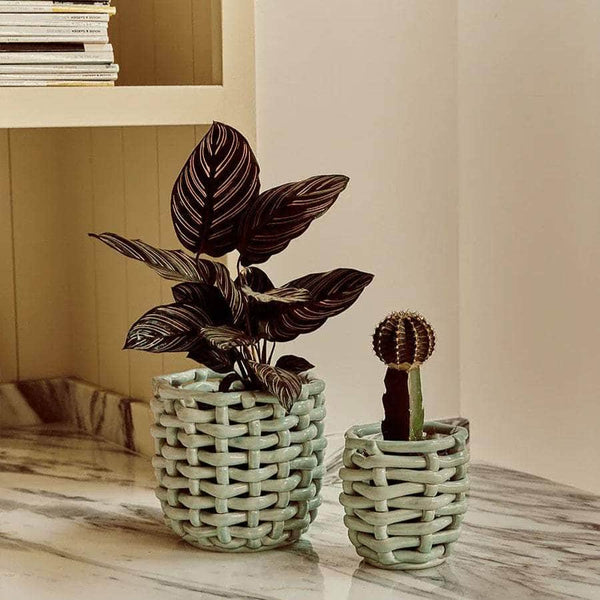Small Sky Blue Basketweave Planter