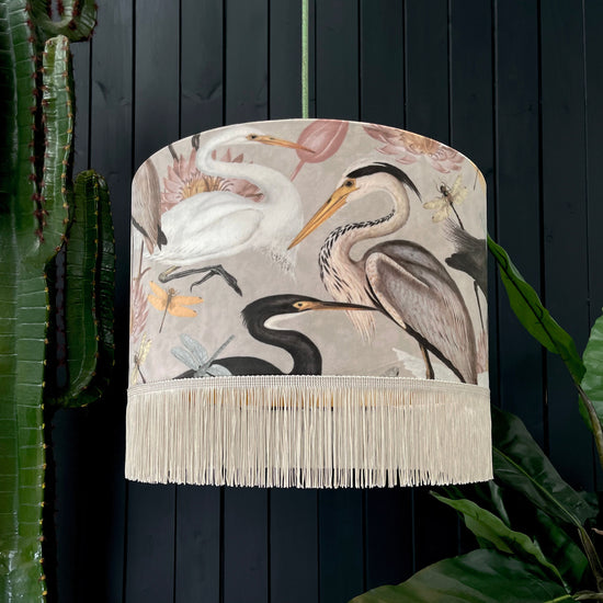 Bird Song Lampshade in Bone With Gold Lining and Fringing