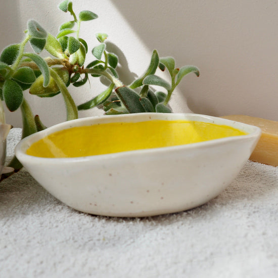 Handmade Yellow Speckled Oval Pottery Soap Dish