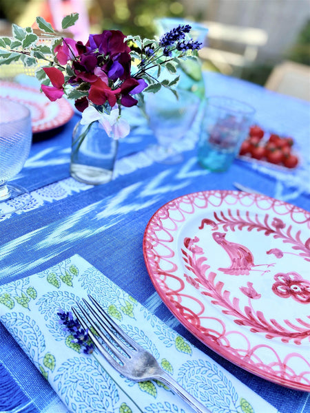 Fabric Placemat - Chambray With Three Ikat Chevron Stripes-