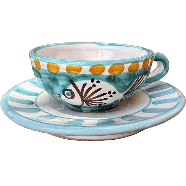 Amalfi Blue Fish Coffee Cup and Saucer