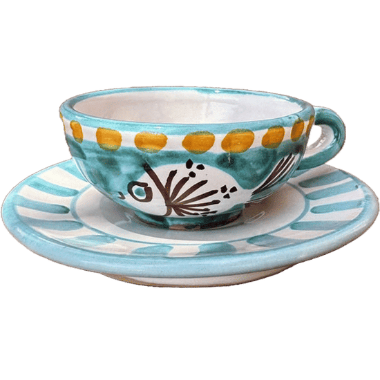 Amalfi Blue Fish Coffee Cup and Saucer