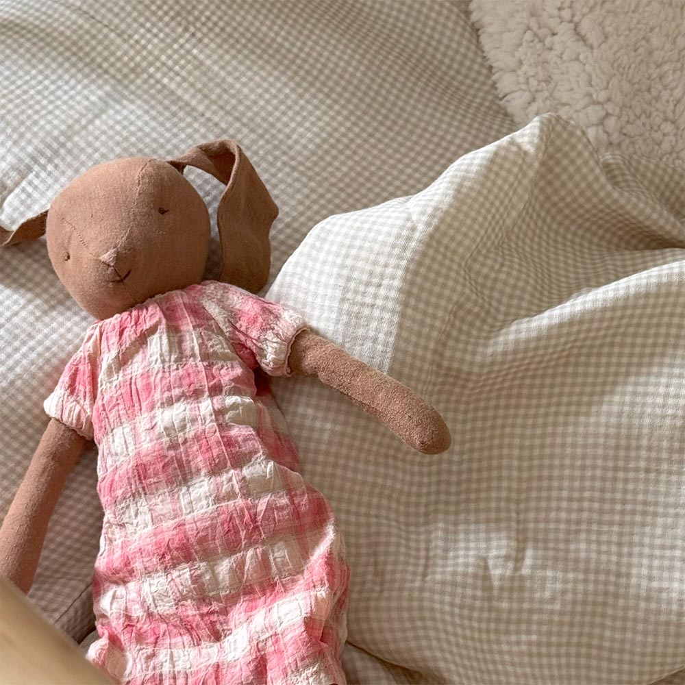 Organic Muslin Bedding  Set - Mocha Gingham