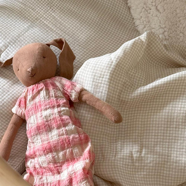 Organic Muslin Bedding  Set - Mocha Gingham