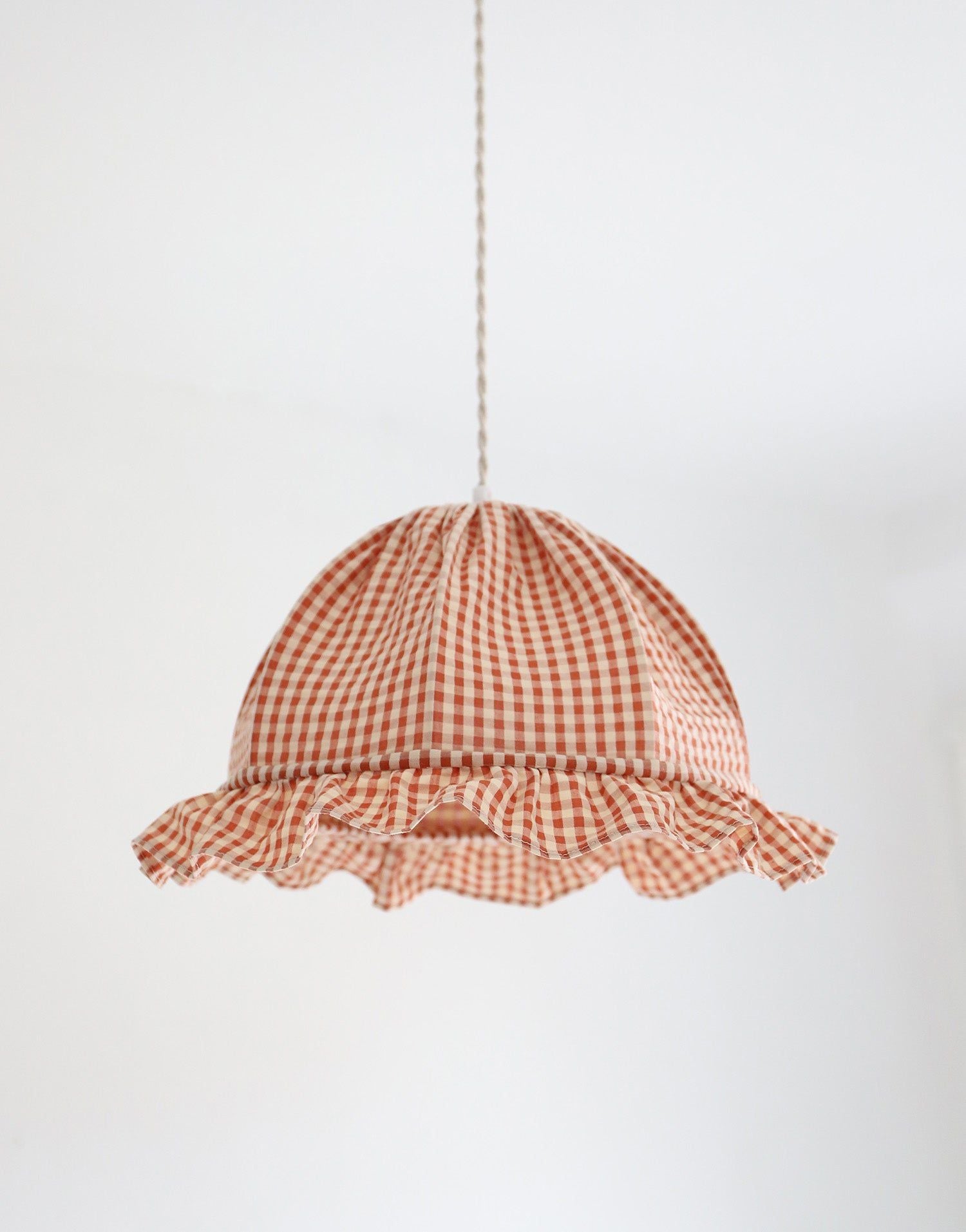 Rounded Dome Pendant Light with Ruffles, Margaret "Gingham" Print