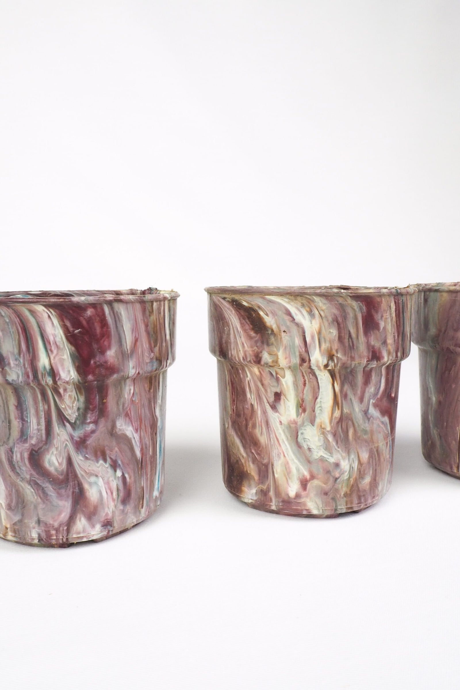 3 Vintage Marbled Plant Pots