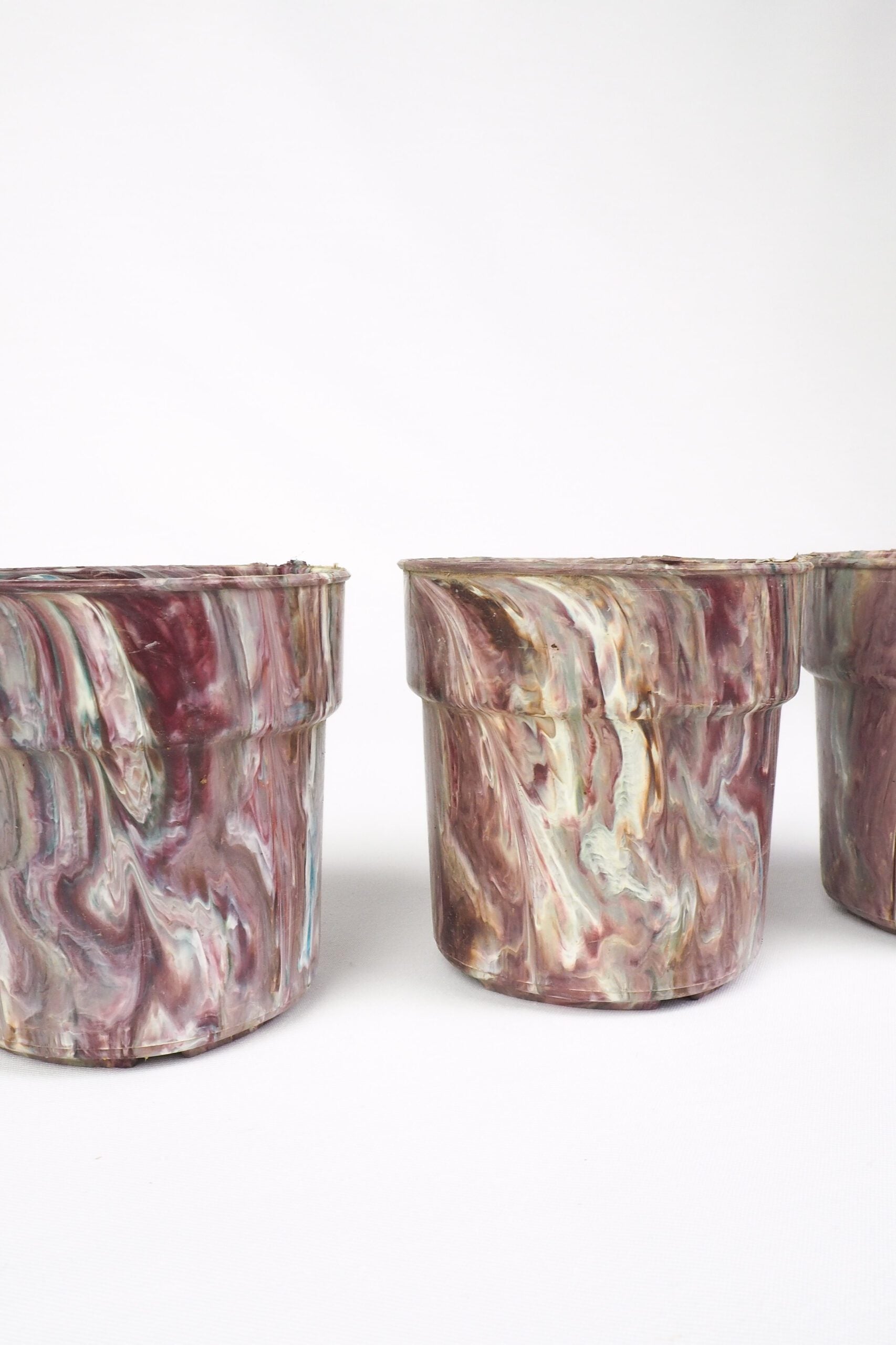 3 Vintage Marbled Plant Pots