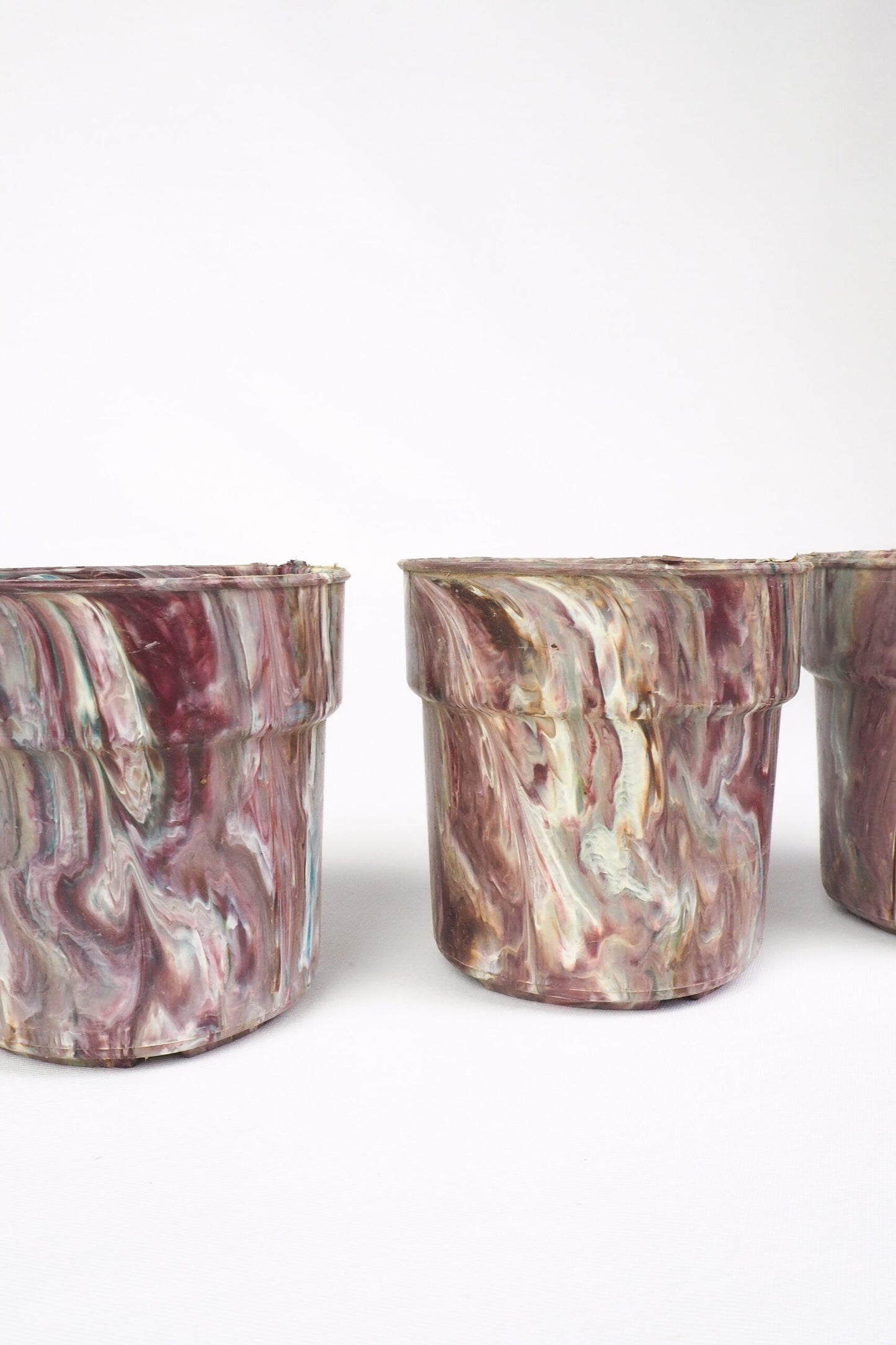 3 Vintage Marbled Plant Pots