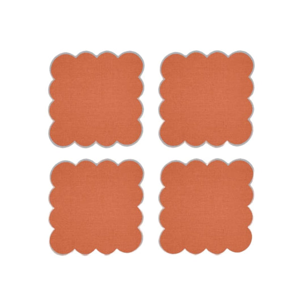 Zero-Waste Scalloped Linen Cocktail Napkins Tangerine - Set of 4