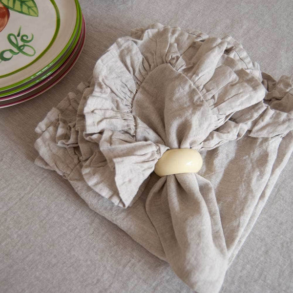 Mistral Drape Ruffled Linen Napkins: Brume (Natural) - Set of 4