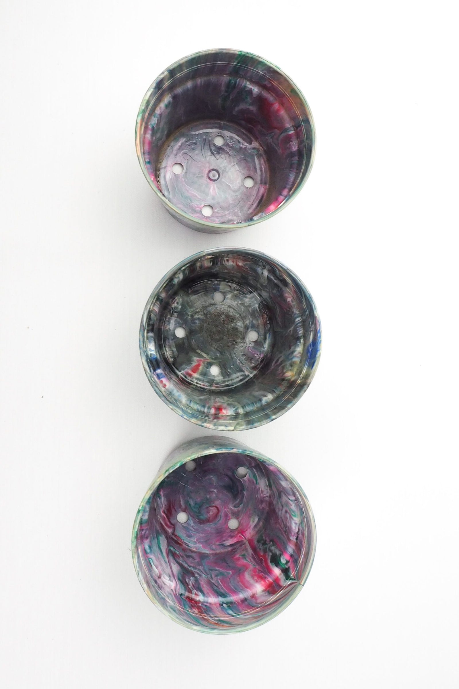 3 Vintage Marbled Plant Pots