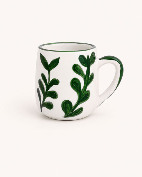 Set of 4 - Botanical Hand Painted Ceramic Mugs-