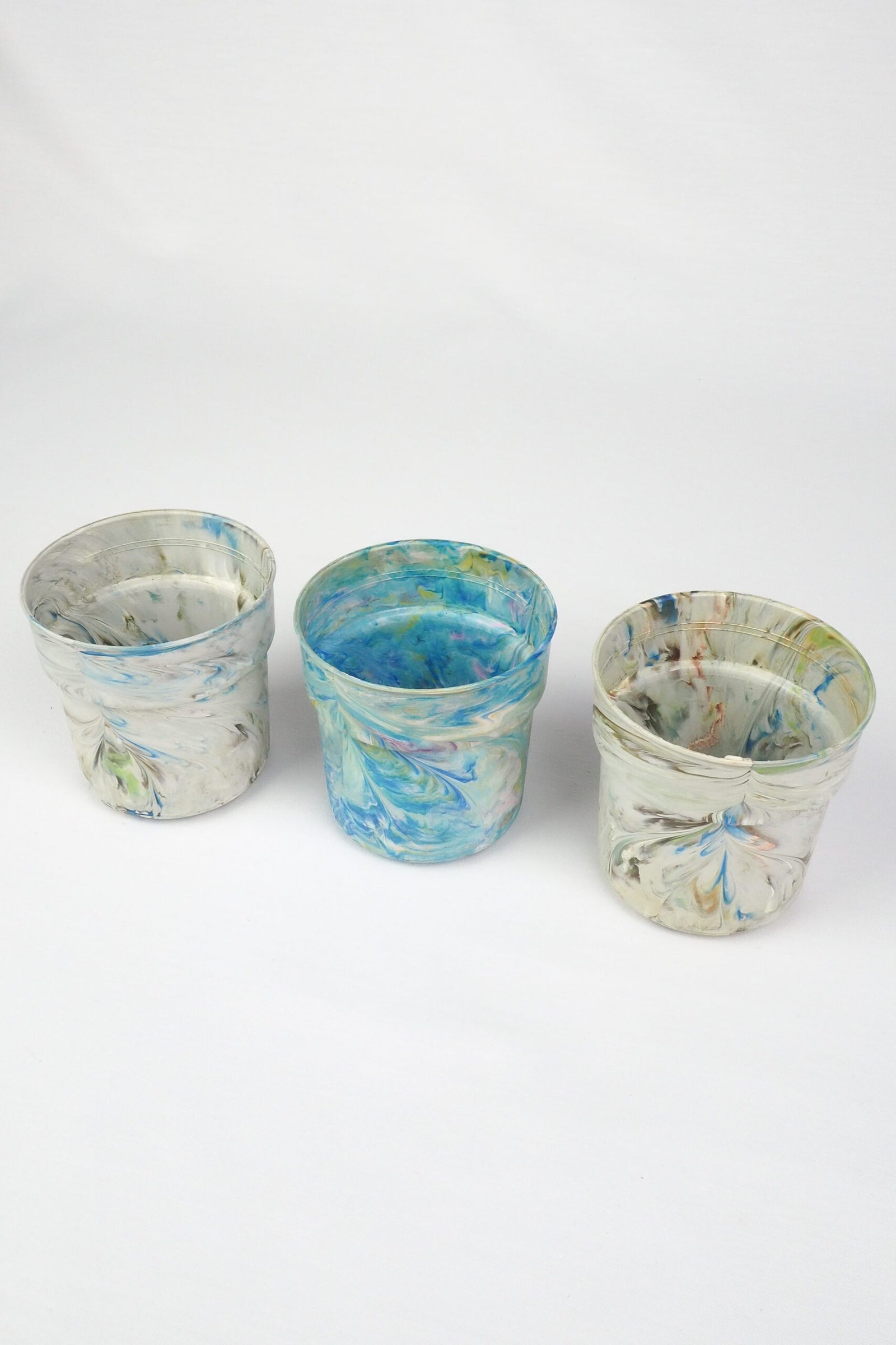 3 Vintage Marbled Plant Pots