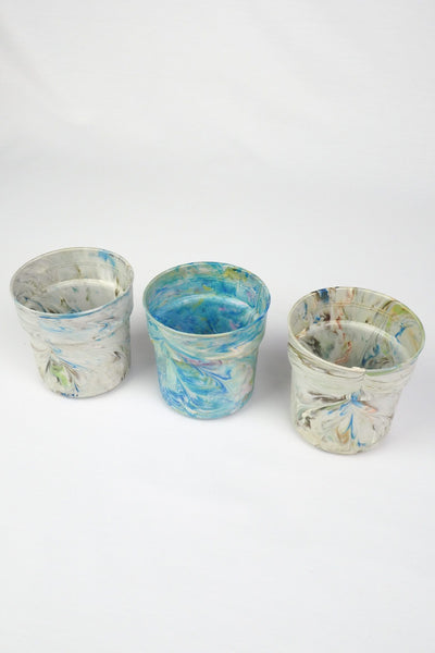 3 Vintage Marbled Plant Pots