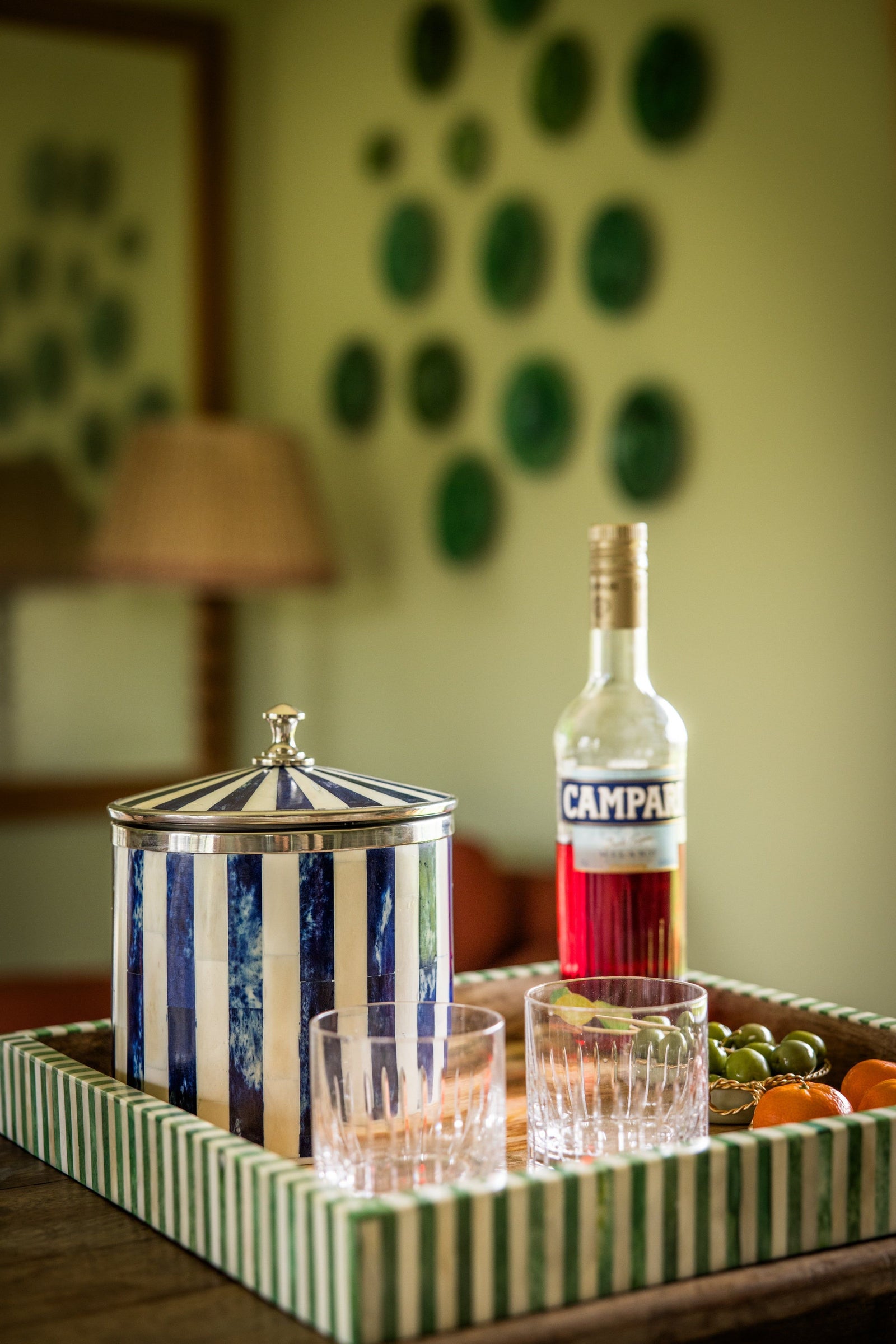 Bone Inlay Ice Bucket | Blue & White | Striped