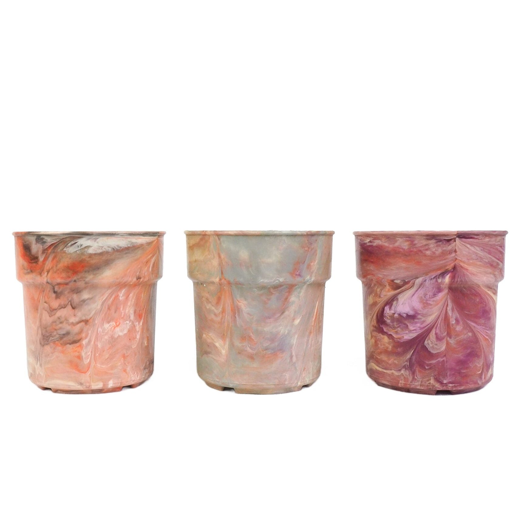 3 Vintage Marbled Plant Pots