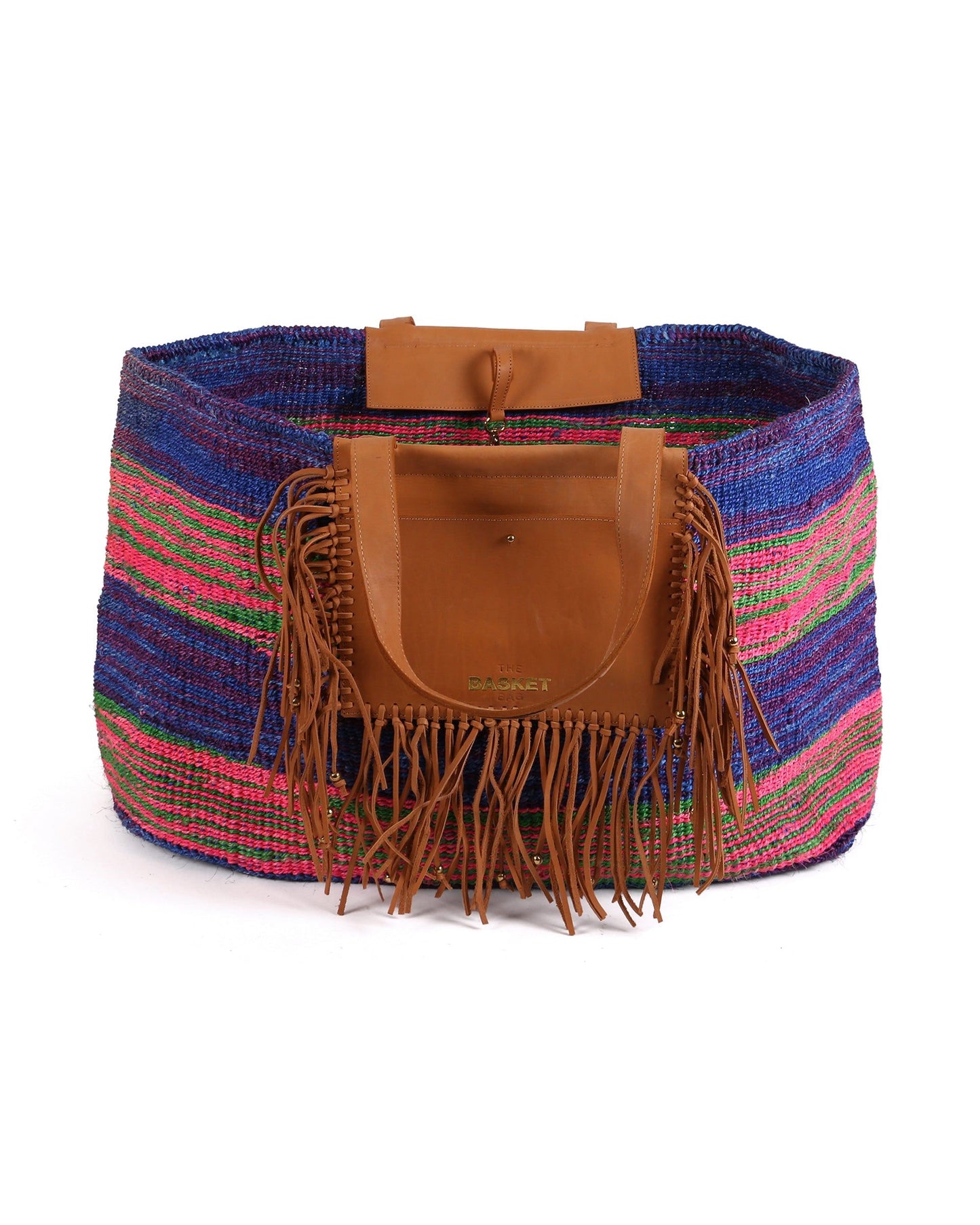 MAWINGU: Blue, Pink and Green Woven Weekend Bag