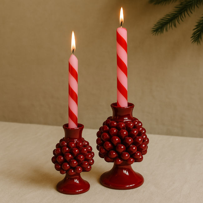 Pink & Red Striped Candles (Set of 2)