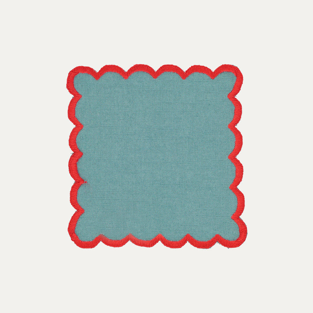 Aurora Cocktail Napkin, Blue with Red