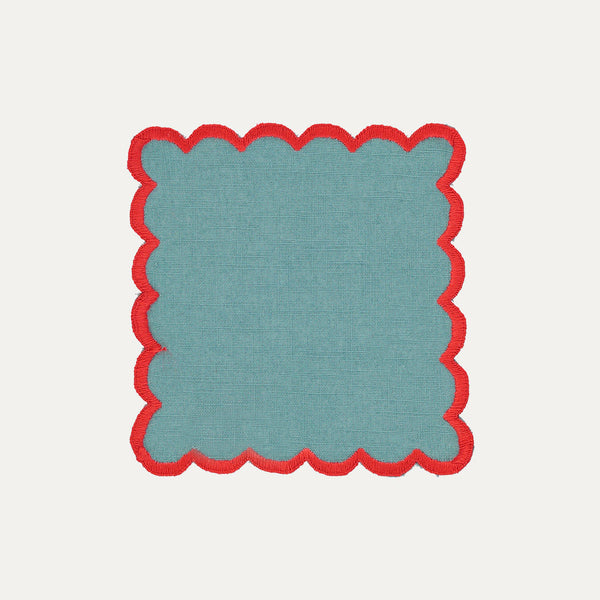 Aurora Cocktail Napkin, Blue with Red