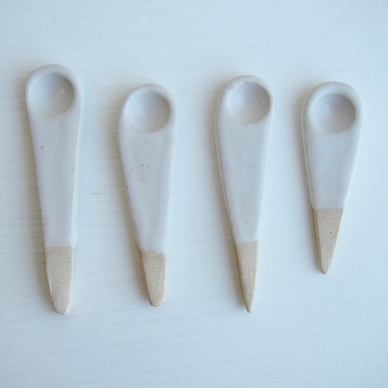 Handmade Mini White Ceramic Salt or Spice Spoon