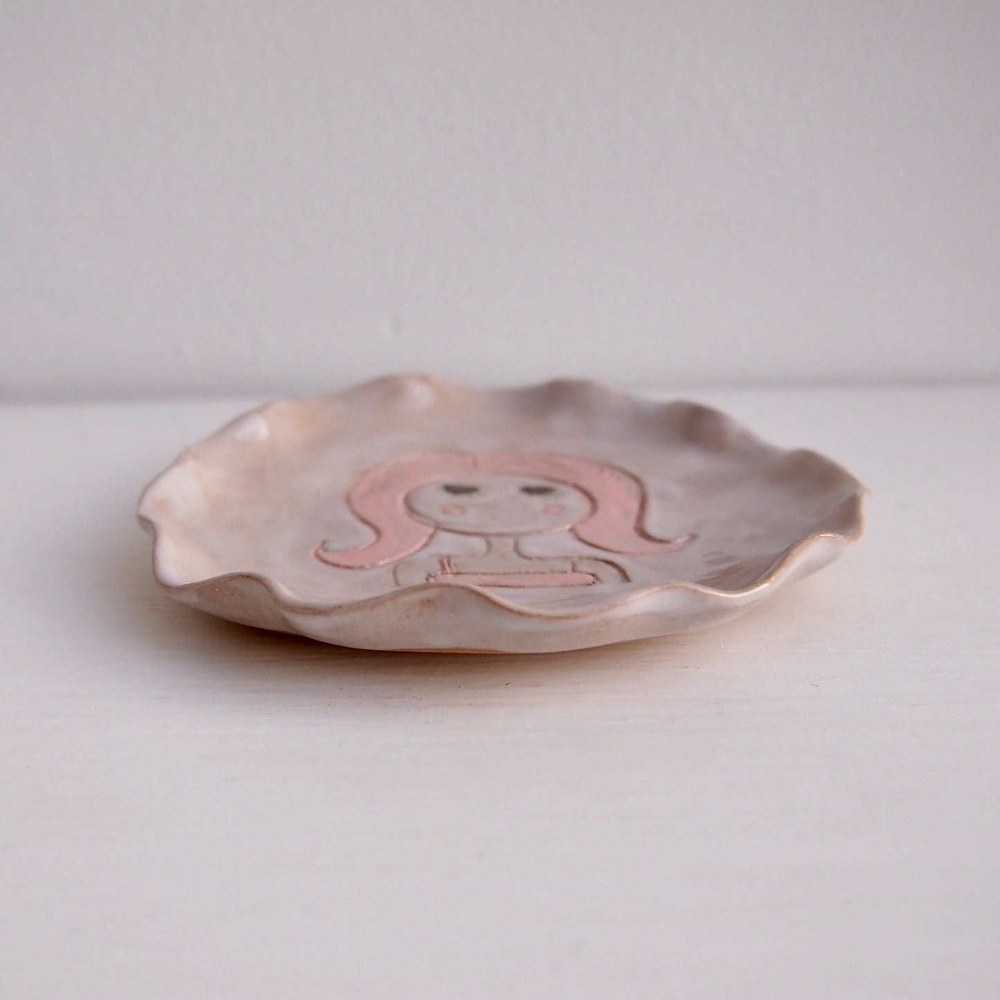 Pink Hair Girl Mini Pottery Face Plate