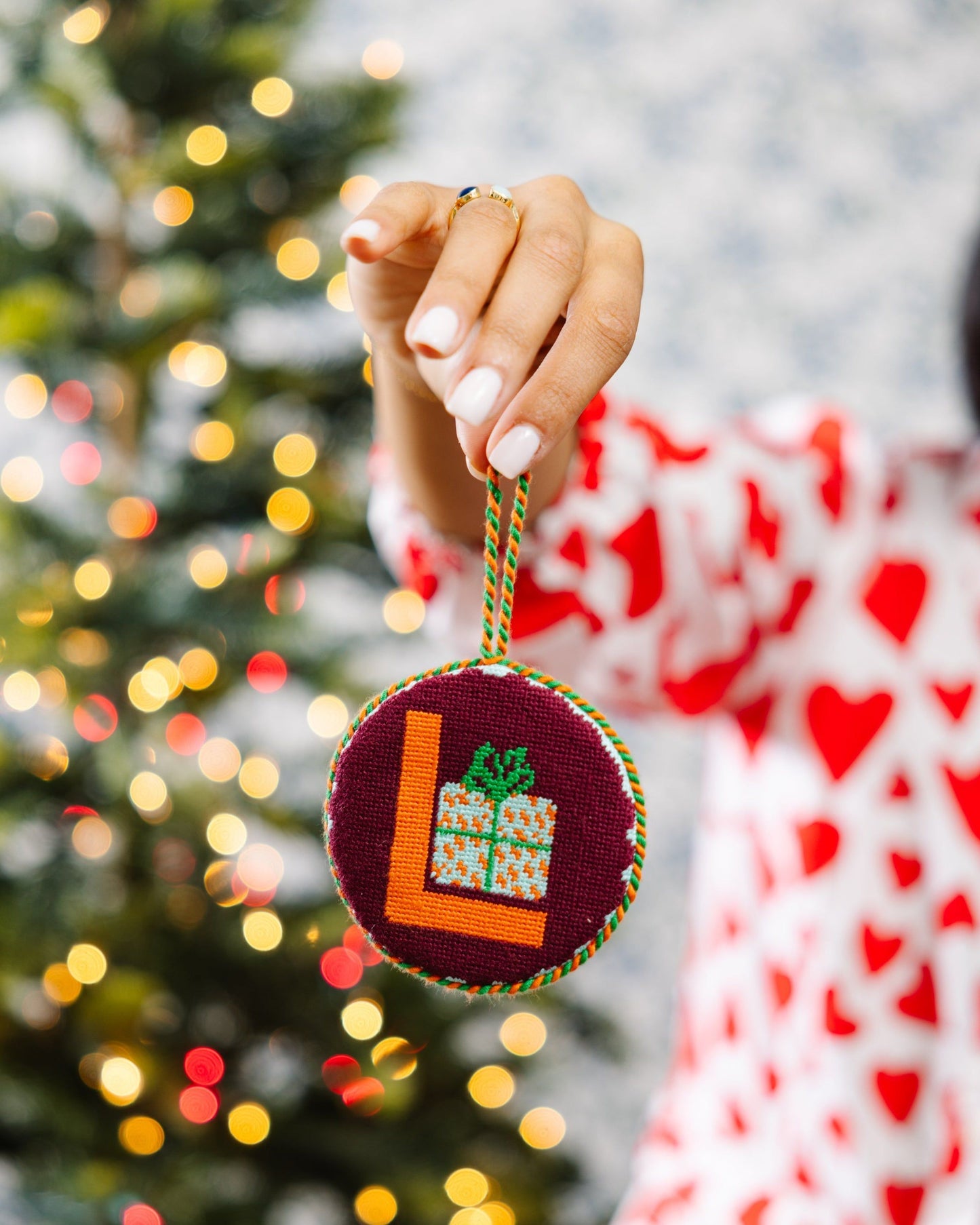 Needlepoint Monogram Ornament - L