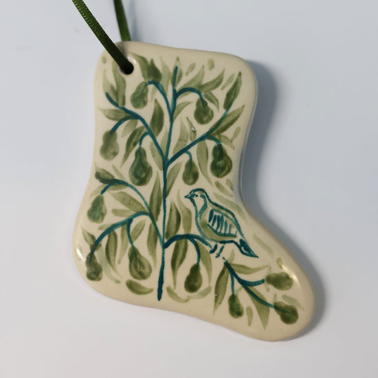 Hand Painted Ceramic Christmas Stocking Ornament