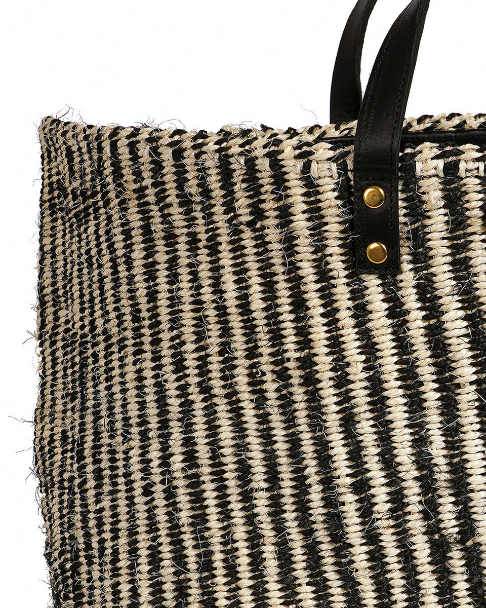 SALAMU: Black and Natural Pinstripe Sisal Shopper